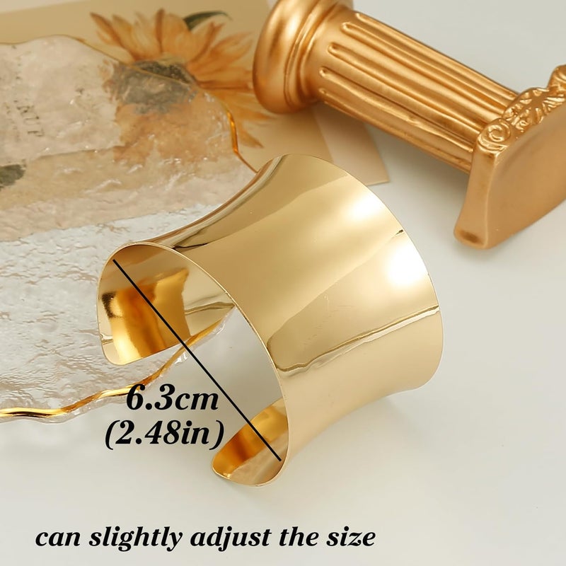 BOMAIL Store 2 Pcs Cuff Bangle Bracelet Set for Women Open Wide Wire Bracelets Gold Wrist Cuff Wrap Bracelet Adjustable - Image 2
